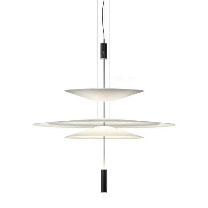 Italian Gold Pole Acrylic Lampshade Villa LED Chandelier Restaurant Bar Exhibition Hall Lighting Simple Layered Pendant Light