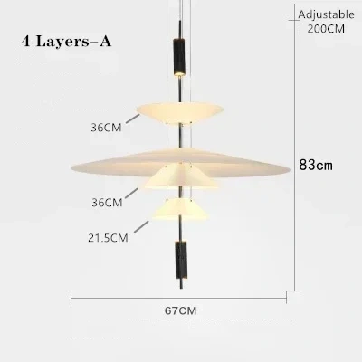 Italian Gold Pole Acrylic Lampshade Villa LED Chandelier Restaurant Bar Exhibition Hall Lighting Simple Layered Pendant Light