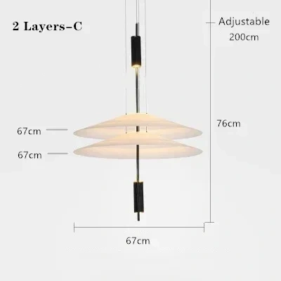Italian Gold Pole Acrylic Lampshade Villa LED Chandelier Restaurant Bar Exhibition Hall Lighting Simple Layered Pendant Light