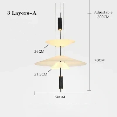 Italian Gold Pole Acrylic Lampshade Villa LED Chandelier Restaurant Bar Exhibition Hall Lighting Simple Layered Pendant Light