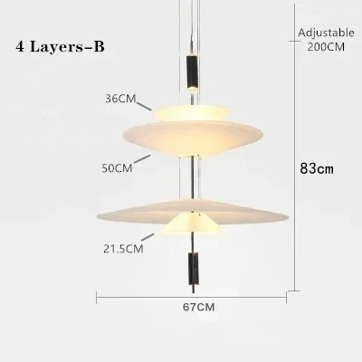 Italian Gold Pole Acrylic Lampshade Villa LED Chandelier Restaurant Bar Exhibition Hall Lighting Simple Layered Pendant Light