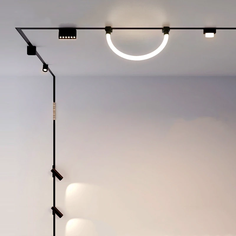 H6mm Ultra Thin Magnetic Track Light System 48V Living Room Ceiling Mount LED Ceiling Magnet Rail Lamp Spotlight Chandelier