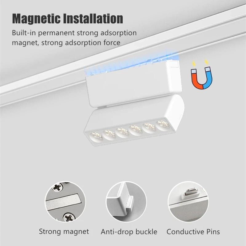 H6mm Ultra Thin Magnetic Track Light System 48V Living Room Ceiling Mount LED Ceiling Magnet Rail Lamp Spotlight Chandelier
