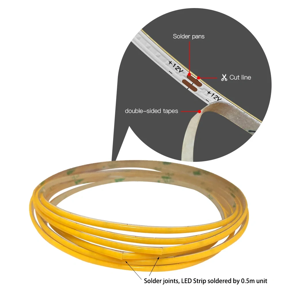Blue flexible COB LED strip light for home decor and display lighting