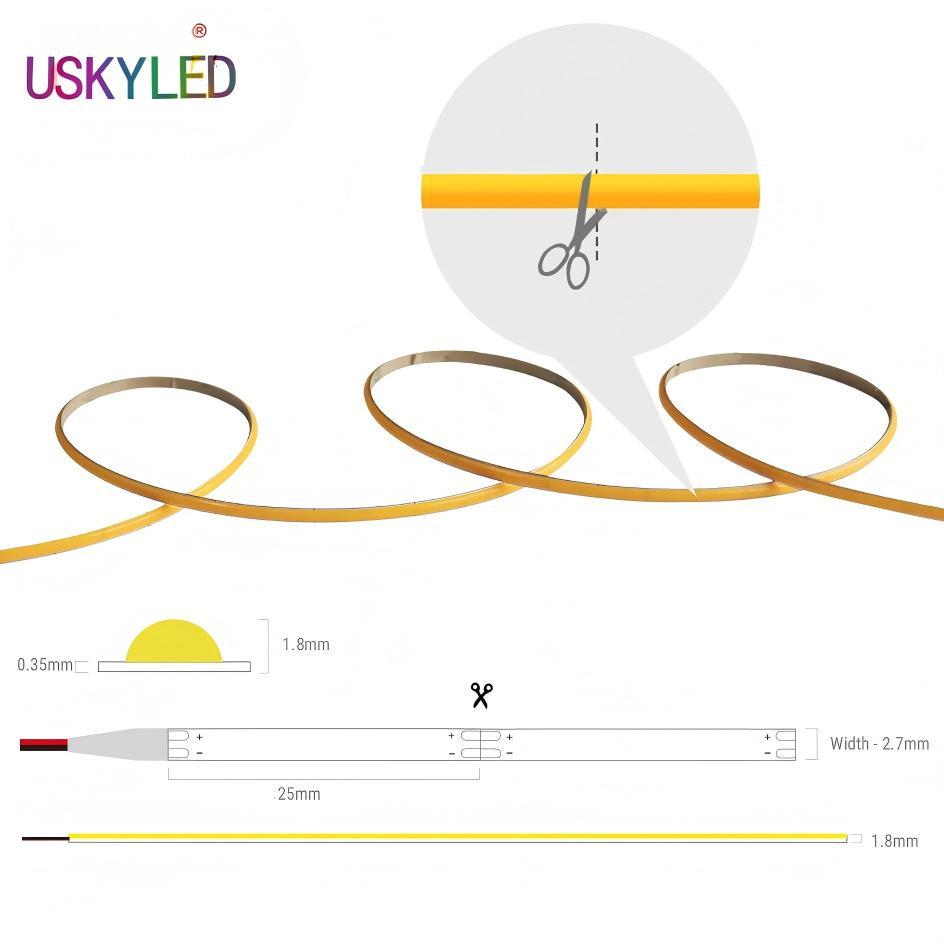 High density 480 LEDs/m colorful COB LED strip light with flexible design