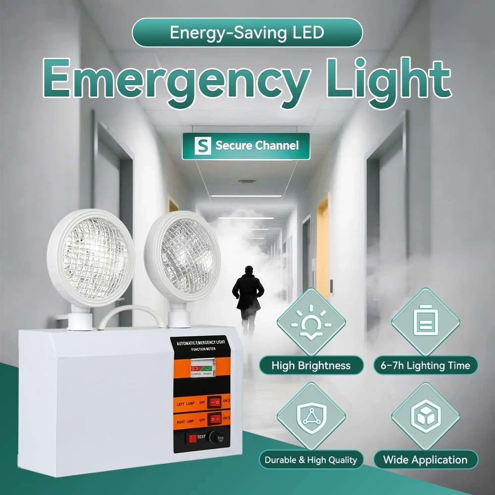 Fire Emergency Light LED Dual Head Emergency Lighting Corridor Safety Lamp Power Off Memory Light Approved Emergency Light 220V