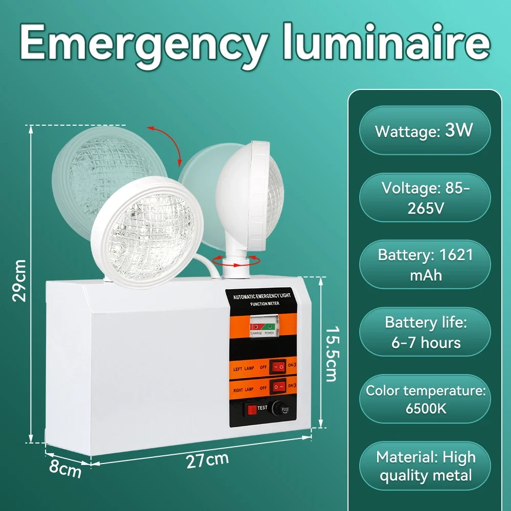 Fire Emergency Light LED Dual Head Emergency Lighting Corridor Safety Lamp Power Off Memory Light Approved Emergency Light 220V