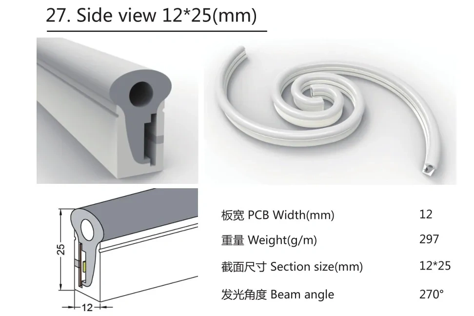 12mm*25mmm size,5m DC24V LED RGBW standard DMX512 pixel neon strip;60leds/m,10pixels/m;IP67 rated