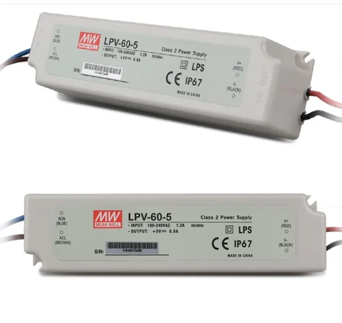 LPV-60-5/LPV-60-12/LPV-60-24; meanwell band waterproof switch mode led power supply;AC100-240V input
