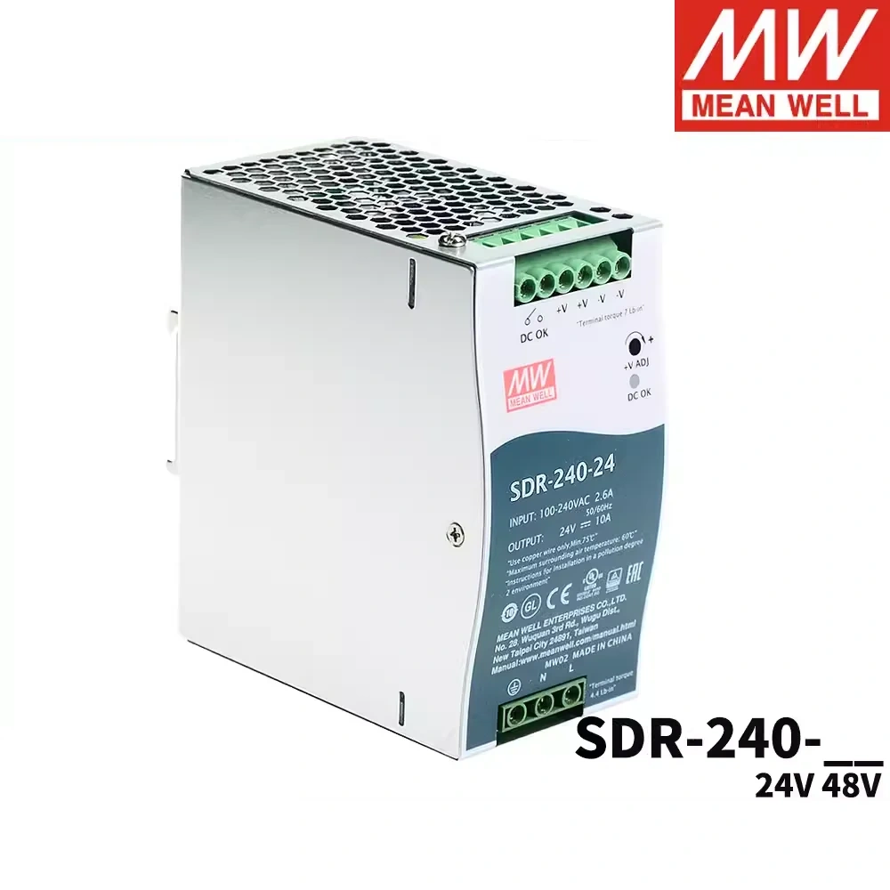 Original Mean Well SDR-240-24 meanwell DC 24V 10A 240W Single Output Industrial DIN Rail with PFC Function Power Supply