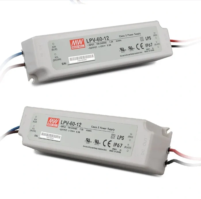 LPV-60-5/LPV-60-12/LPV-60-24; meanwell band waterproof switch mode led power supply;AC100-240V input