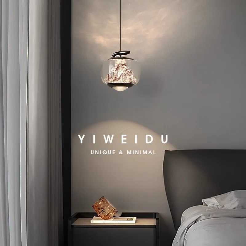 Italian minimalist bedroom bedside chandelier light luxury high-end restaurant lifting bar master bedroom iceberg chandelier