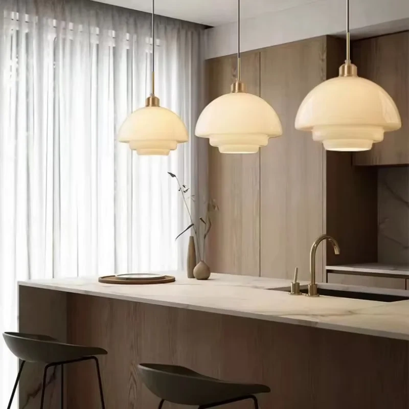 Nordic LED E27 Cream Wind Milk Glass Art Decorative Pendant Lights Modern Light Fixtures Kitchen Island Dining Room Bedside