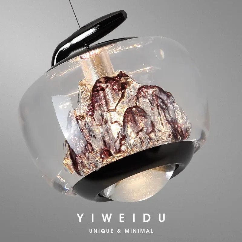 Italian minimalist bedroom bedside chandelier light luxury high-end restaurant lifting bar master bedroom iceberg chandelier