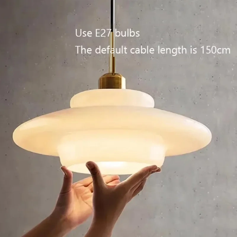Nordic LED E27 Cream Wind Milk Glass Art Decorative Pendant Lights Modern Light Fixtures Kitchen Island Dining Room Bedside