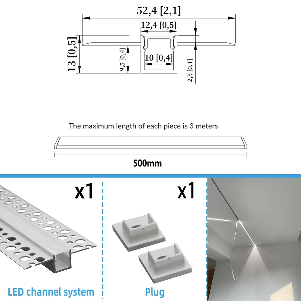 Embedded aluminium LED strip profile plaster in for ceiling installations providing atmospheric lighting in various spaces
