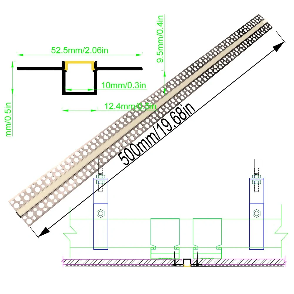 Embedded aluminium LED strip profile plaster in for ceiling installations providing atmospheric lighting in various spaces
