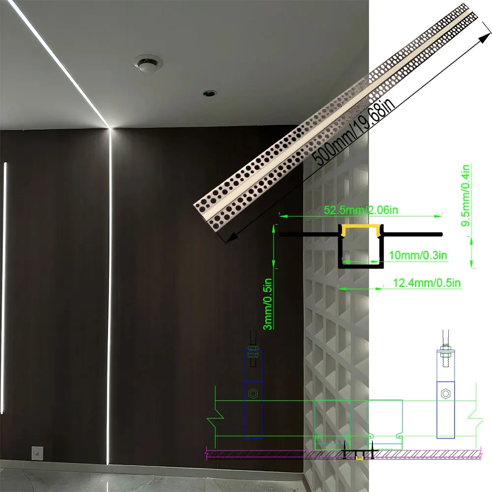 Embedded aluminium LED strip profile plaster in for ceiling installations providing atmospheric lighting in various spaces