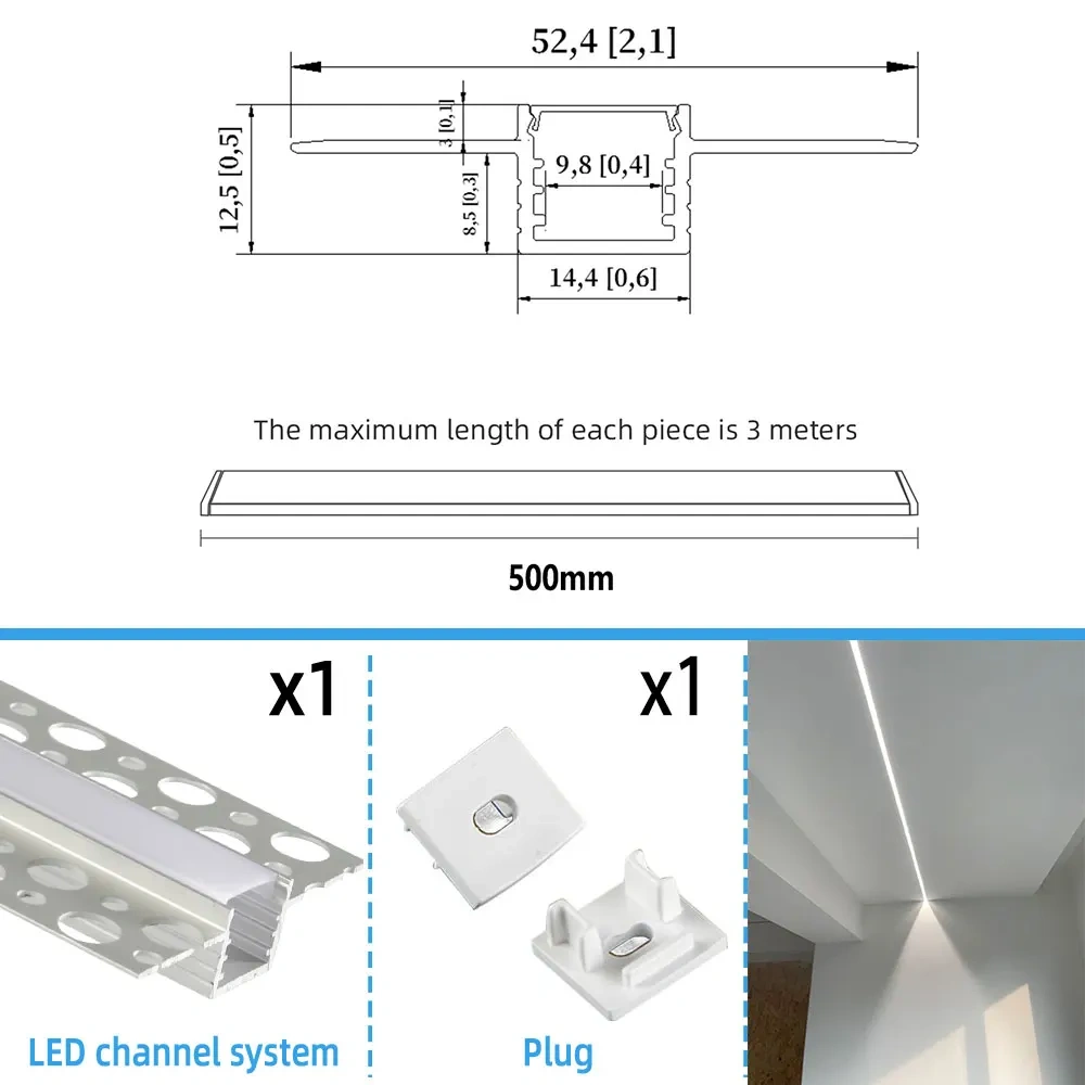 Embedded aluminium LED strip profile plaster in for ceiling installations providing atmospheric lighting in various spaces