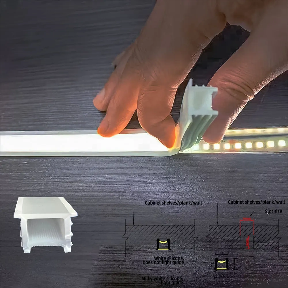 Embedded LED Flexible Silicone Tube Split Opening Linear Light with Trough Diffuser Channel Cover for Ceiling Wall Mounting