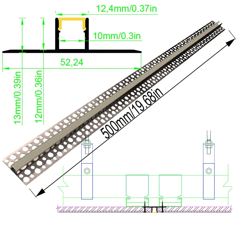 Embedded aluminium LED strip profile plaster in for ceiling installations providing atmospheric lighting in various spaces