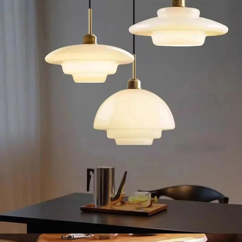 Nordic LED E27 Cream Wind Milk Glass Art Decorative Pendant Lights Modern Light Fixtures Kitchen Island Dining Room Bedside