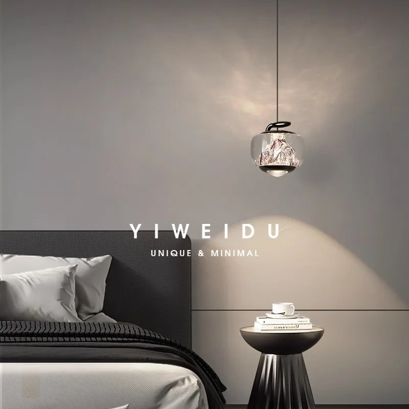 Italian minimalist bedroom bedside chandelier light luxury high-end restaurant lifting bar master bedroom iceberg chandelier