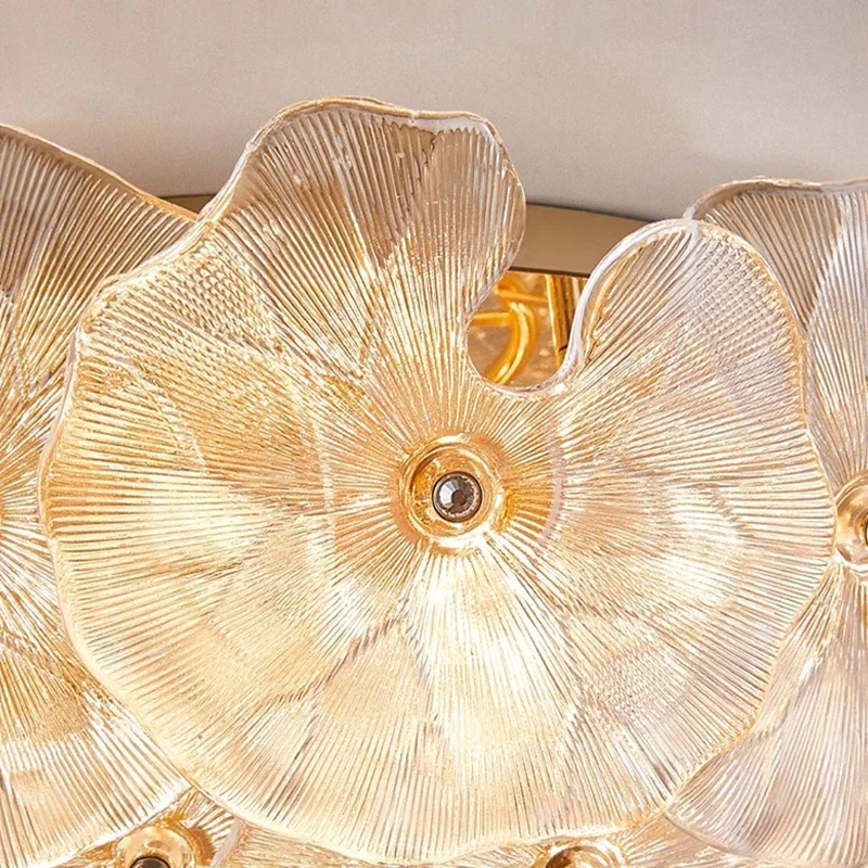 Luxury Style Modern Gold Design LED Ceiling Lamp For Living Room Dining Kitchen Bedroom Round Art Glass Lamp Chandelier Light