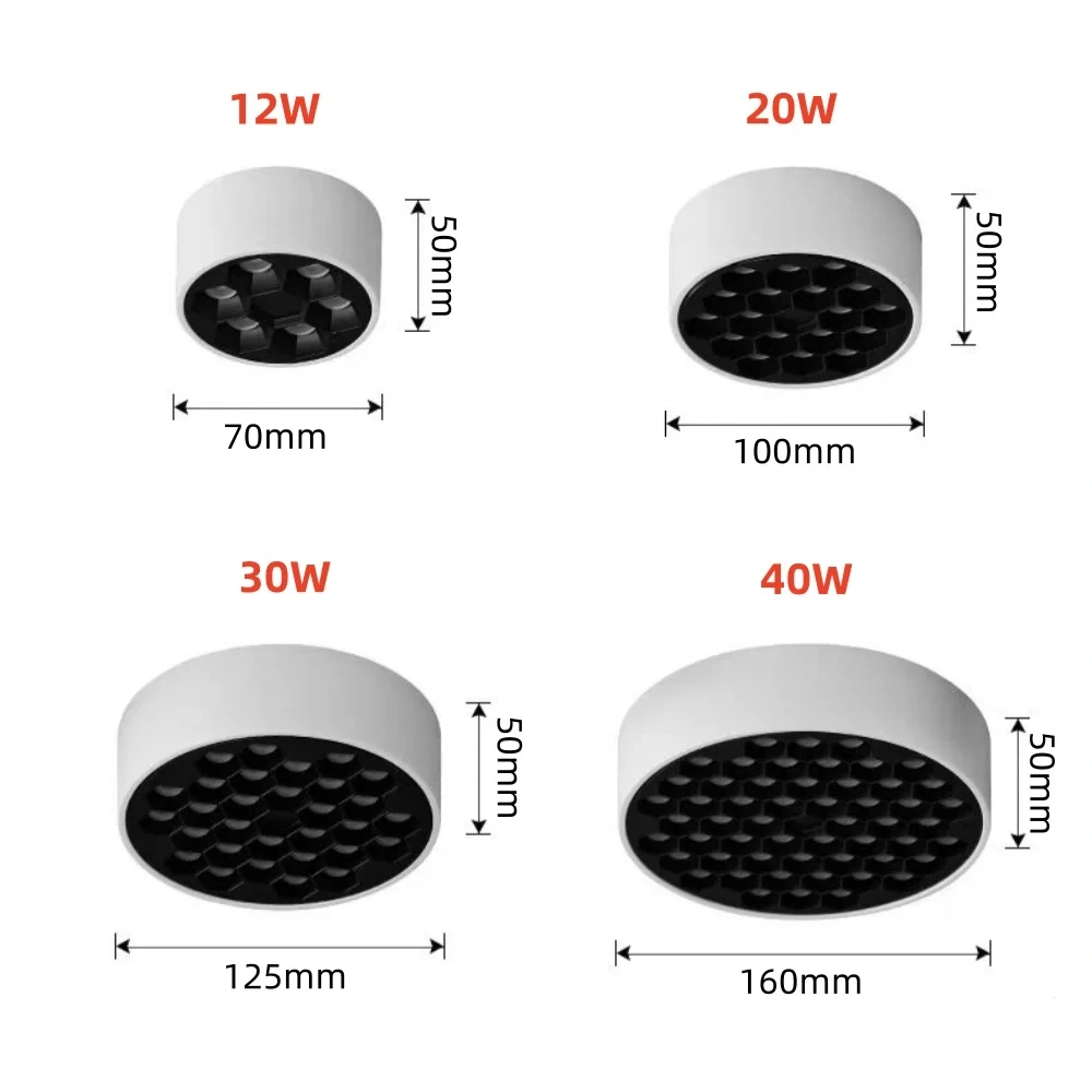 Full spectrum ultra 12W/20W/30W40W household thin surface mounted spotlights