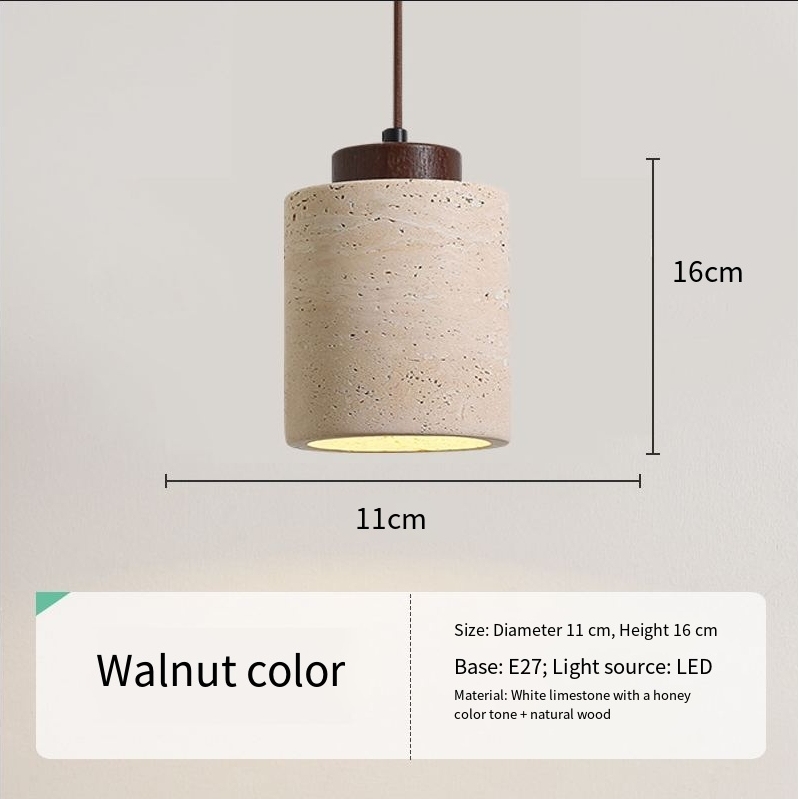 Nordic Minimalist Design Restaurant Led Decorative Chandelier Yellow Travertine Cylindrical Home Bedside Pendent Lamp