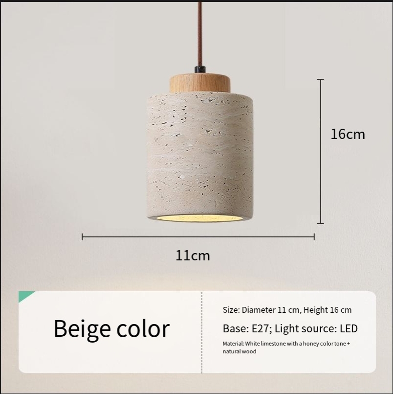 Nordic Minimalist Design Restaurant Led Decorative Chandelier Yellow Travertine Cylindrical Home Bedside Pendent Lamp