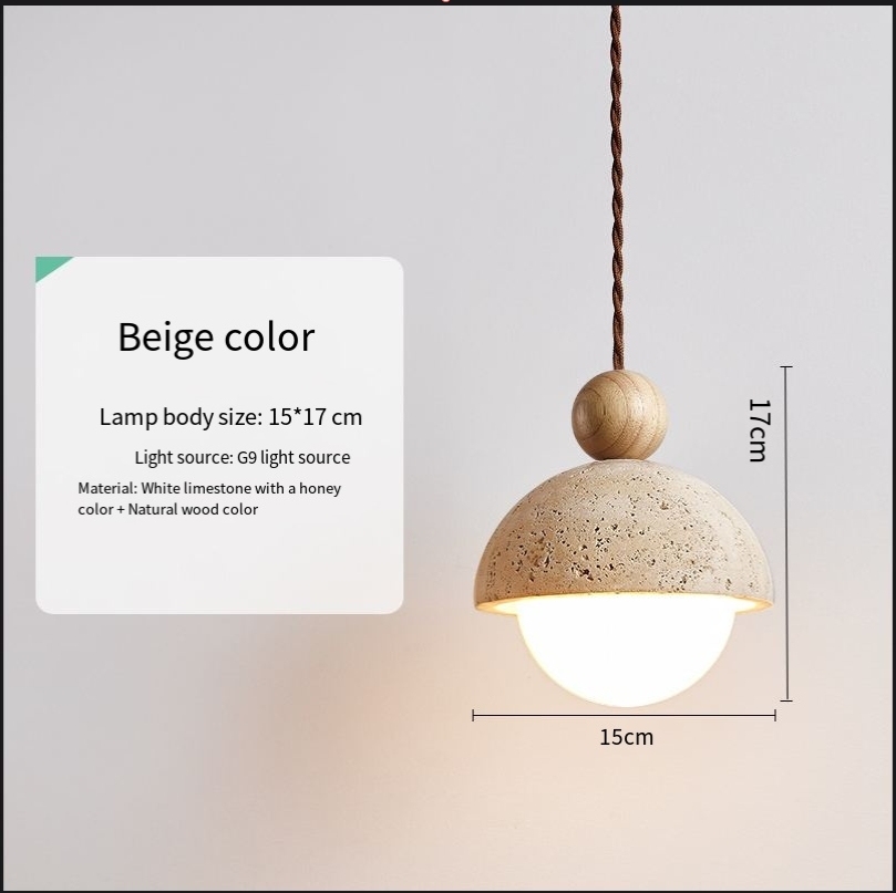 Nordic Minimalist Design Restaurant Led Decorative Chandelier Yellow Travertine Cylindrical Home Bedside Pendent Lamp