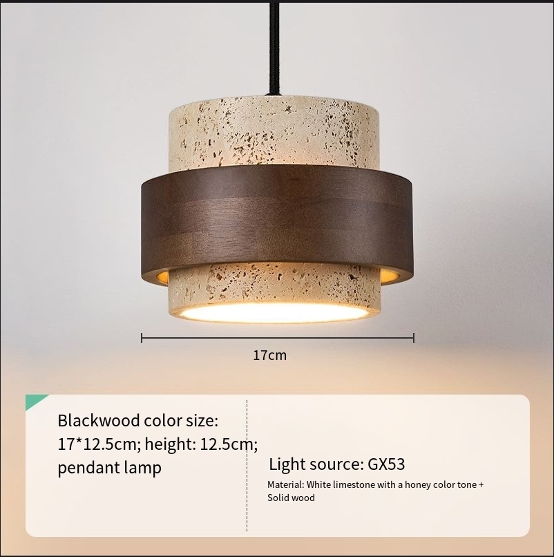 Nordic Minimalist Design Restaurant Led Decorative Chandelier Yellow Travertine Cylindrical Home Bedside Pendent Lamp