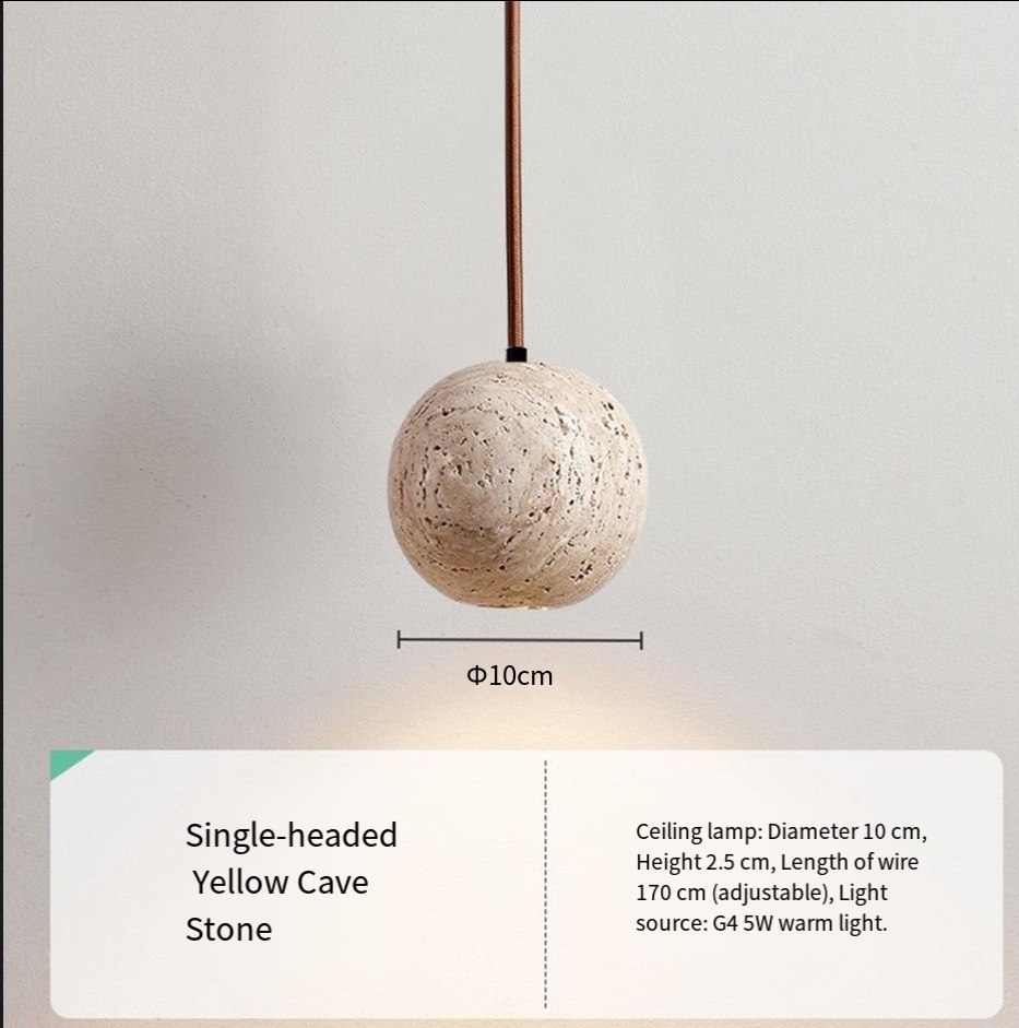 Nordic Minimalist Design Restaurant Led Decorative Chandelier Yellow Travertine Cylindrical Home Bedside Pendent Lamp