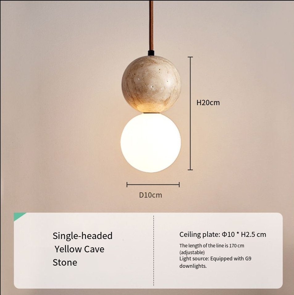 Nordic Minimalist Design Restaurant Led Decorative Chandelier Yellow Travertine Cylindrical Home Bedside Pendent Lamp