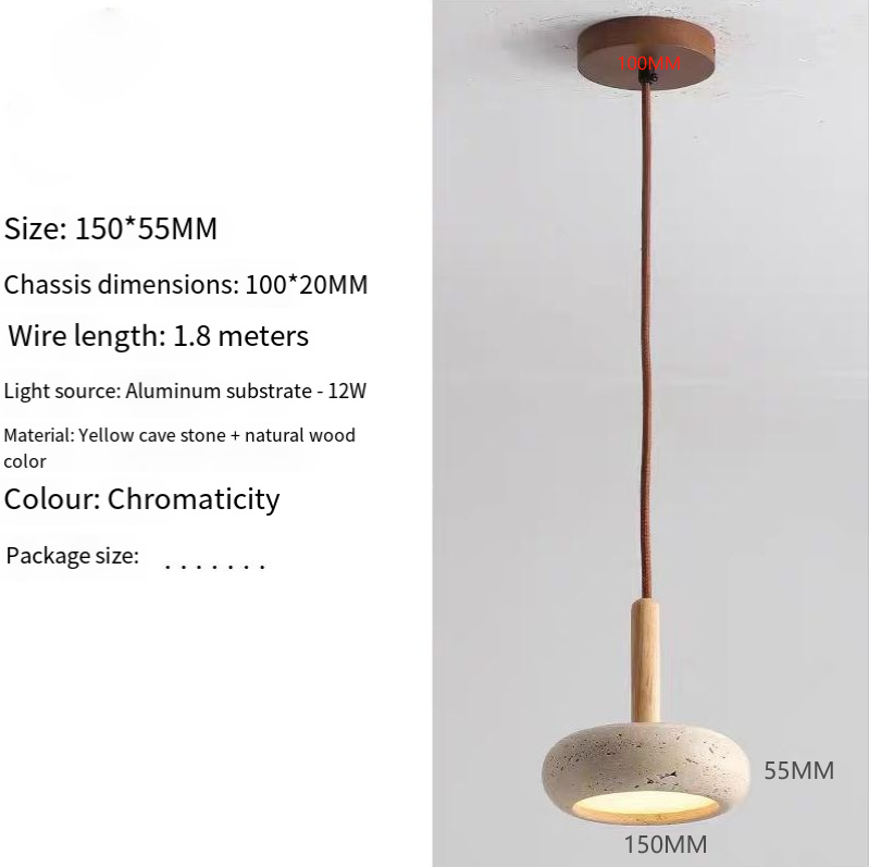 Nordic Minimalist Design Restaurant Led Decorative Chandelier Yellow Travertine Cylindrical Home Bedside Pendent Lamp