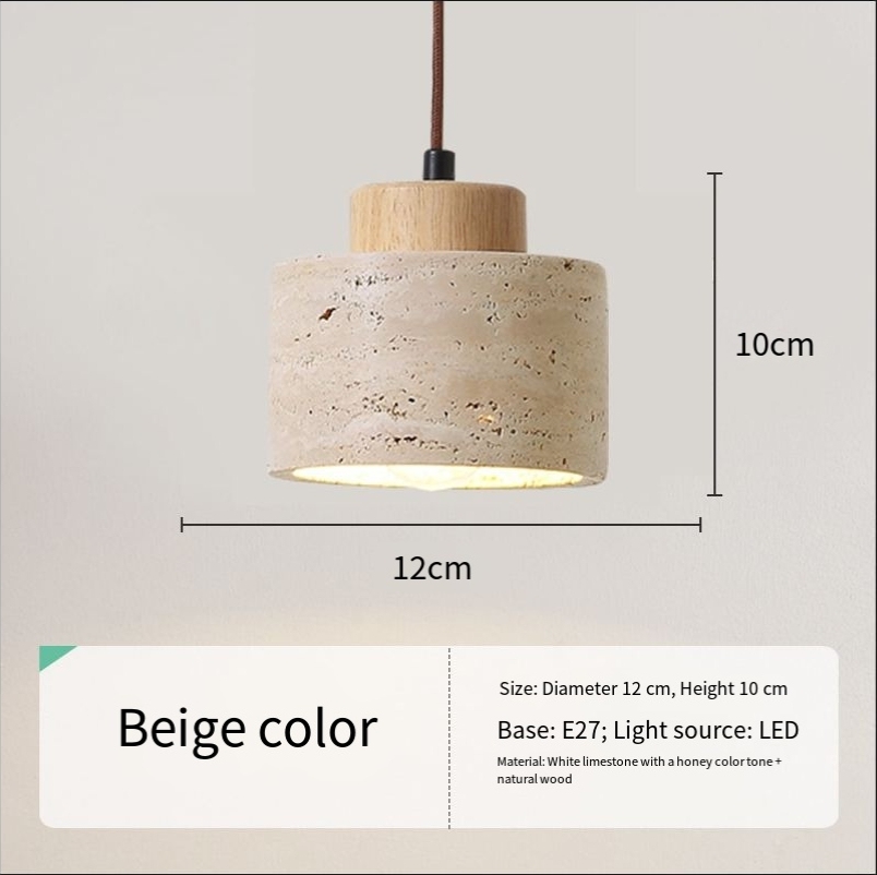 Nordic Minimalist Design Restaurant Led Decorative Chandelier Yellow Travertine Cylindrical Home Bedside Pendent Lamp