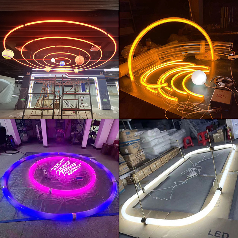 360-Degree Luminous Led Circular Ring Shape Hanging Wire Decorative Led Lamp Tube Acrylic Baked Curved Light Circle Arc
