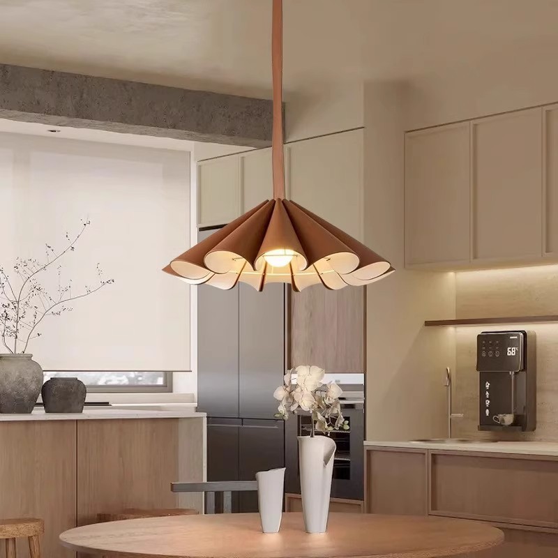 Maillard Color B&B Cafe Brown Leather Mid-Century Style Retro Restaurant Chandelier Round Table Bedroom Chandelier