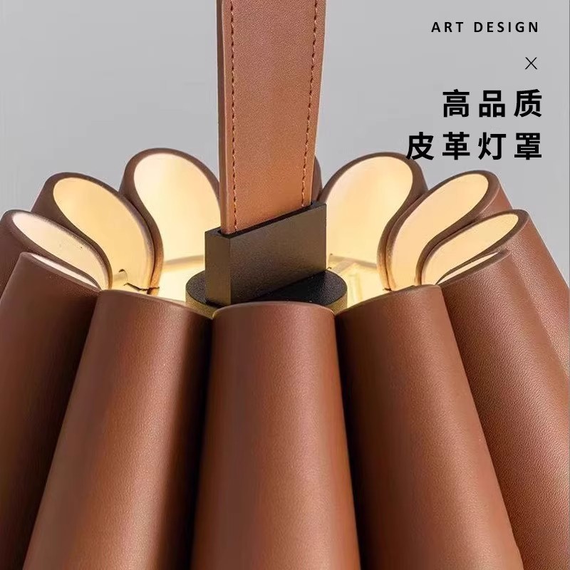 Maillard Color B&B Cafe Brown Leather Mid-Century Style Retro Restaurant Chandelier Round Table Bedroom Chandelier