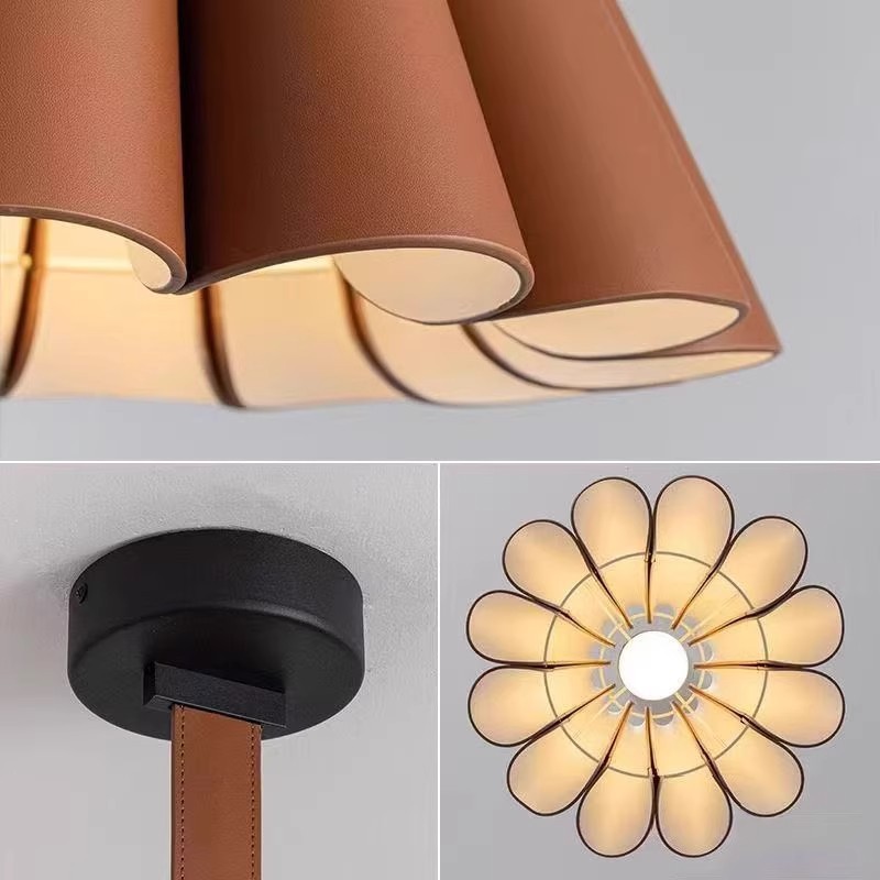 Maillard Color B&B Cafe Brown Leather Mid-Century Style Retro Restaurant Chandelier Round Table Bedroom Chandelier