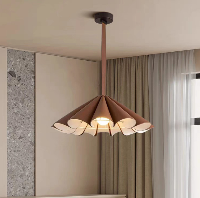 Maillard Color B&B Cafe Brown Leather Mid-Century Style Retro Restaurant Chandelier Round Table Bedroom Chandelier