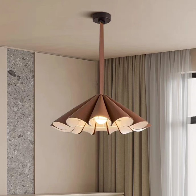 Maillard Color B&B Cafe Brown Leather Mid-Century Style Retro Restaurant Chandelier Round Table Bedroom Chandelier