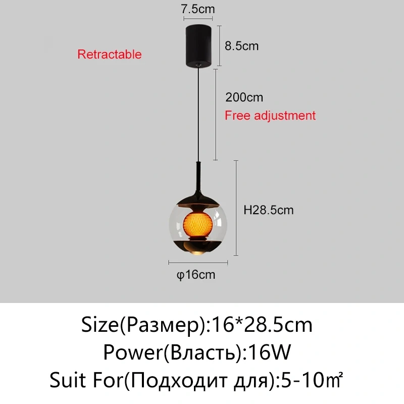 New Modern LED Glass Pendant Light For Bedroom Living Room Dining Room Study Home Ceiling Lighting Room Decoration Bedside Lamp