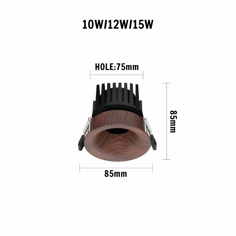Modern Chinese-style LED anti-glare ceiling lamp made of walnut wood and aluminum, suitable for home use, with a 75MM hole. 10W
