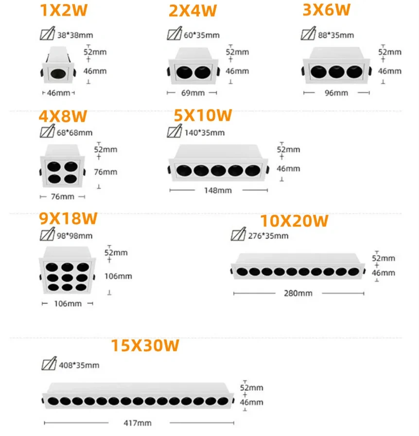 Grille light embedded LED downlight COB line light living room bedroom wall wash light anti-glare strip spotlight 2W4W6W8W10W18W