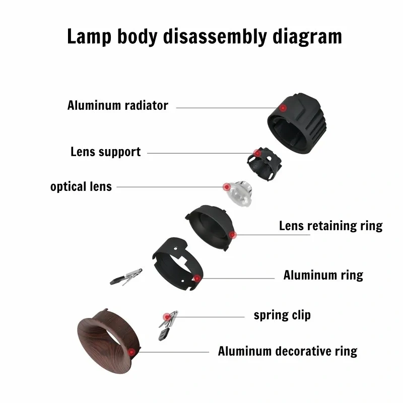 Modern Chinese-style LED anti-glare ceiling lamp made of walnut wood and aluminum, suitable for home use, with a 75MM hole. 10W