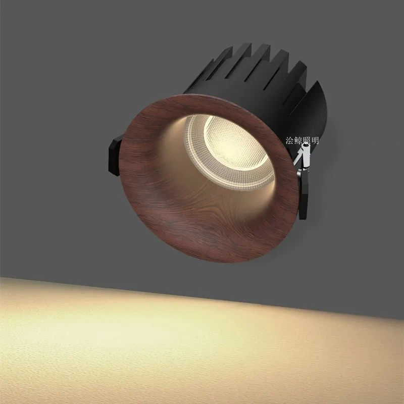 Chinese style walnut wood grain spotlights with anti glare HOLE-75mm embedded LED tube lights for living rooms, hotels, villas