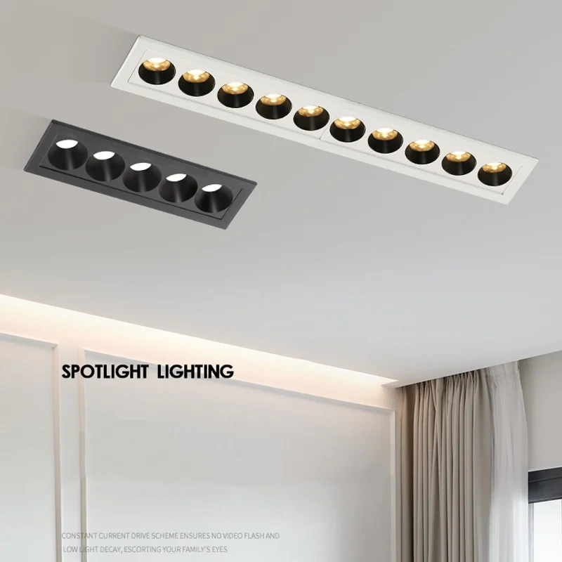 Grille light embedded LED downlight COB line light living room bedroom wall wash light anti-glare strip spotlight 2W4W6W8W10W18W