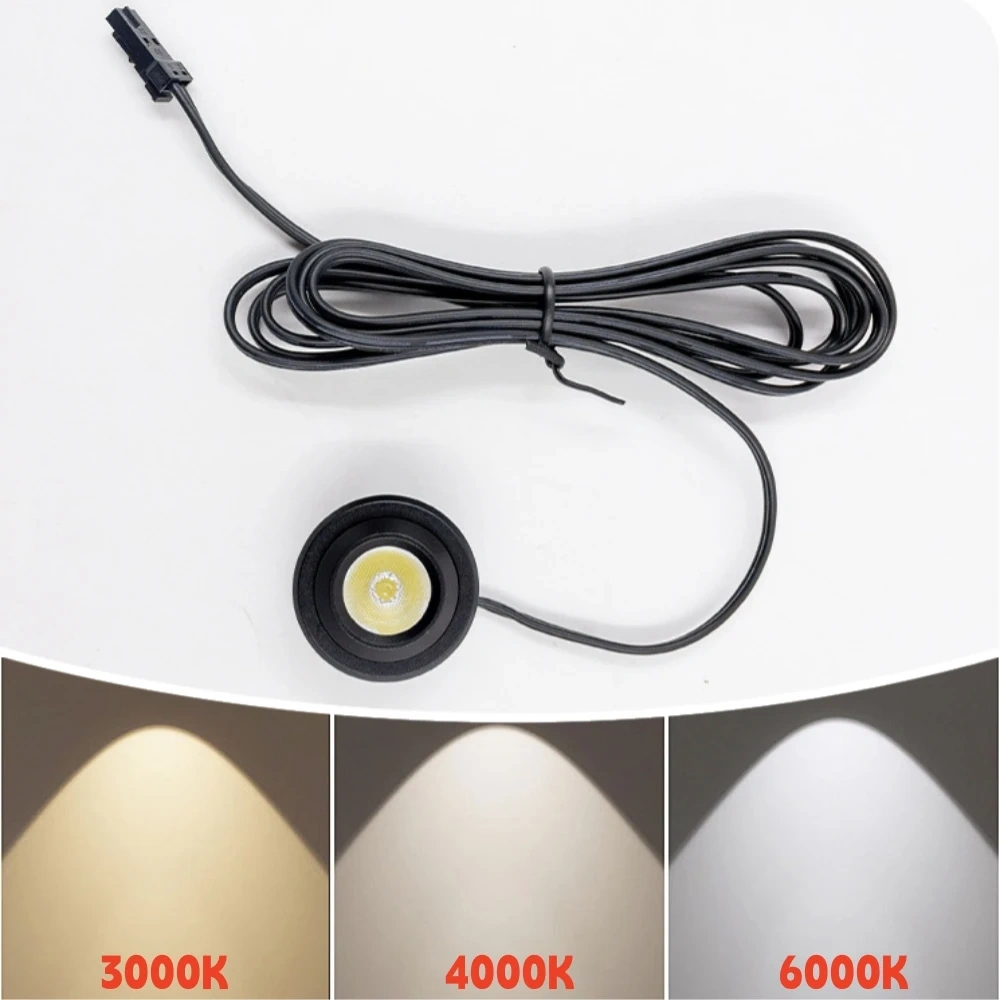 12V 1W LED Cabinet Spotlights with 1M DuPont Interface Wire 40-Degree Rotatable Adjustable Angle Beam Focus Spot Ceiling Light